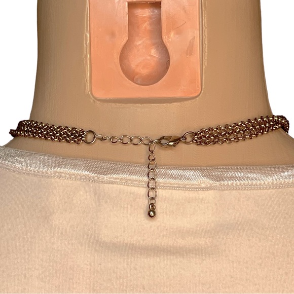 Gold-tone Triple-strand Necklace with Dangling Green Ombré Teardrop Beads - Picture 8 of 9